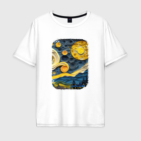 Мужская футболка хлопок Oversize с принтом Starry Night Voyage в Курске, 100% хлопок | свободный крой, круглый ворот, “спинка” длиннее передней части | Тематика изображения на принте: 