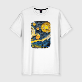Мужская футболка хлопок Slim с принтом Starry Night Voyage в Курске, 92% хлопок, 8% лайкра | приталенный силуэт, круглый вырез ворота, длина до линии бедра, короткий рукав | Тематика изображения на принте: 