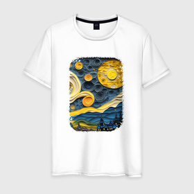 Мужская футболка хлопок с принтом Starry Night Voyage в Курске, 100% хлопок | прямой крой, круглый вырез горловины, длина до линии бедер, слегка спущенное плечо. | Тематика изображения на принте: 