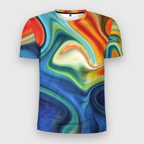 Мужская футболка 3D Slim с принтом Beautiful waves в Белгороде, 100% полиэстер с улучшенными характеристиками | приталенный силуэт, круглая горловина, широкие плечи, сужается к линии бедра | 