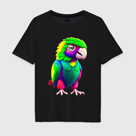 Мужская футболка хлопок Oversize с принтом Мультяшный попугай в Курске, 100% хлопок | свободный крой, круглый ворот, “спинка” длиннее передней части | 