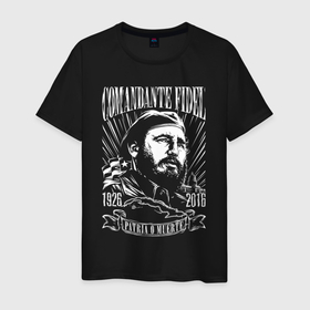 Мужская футболка хлопок с принтом Comandante Fidel в Петрозаводске, 100% хлопок | прямой крой, круглый вырез горловины, длина до линии бедер, слегка спущенное плечо. | 