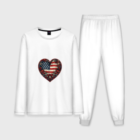 Мужская пижама с лонгсливом хлопок с принтом Сердце с цветами флаг США в Екатеринбурге,  |  | 
