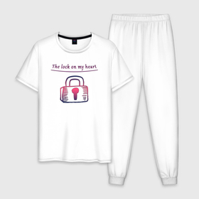 Мужская пижама хлопок с принтом The lock on my heart в Тюмени, 100% хлопок | брюки и футболка прямого кроя, без карманов, на брюках мягкая резинка на поясе и по низу штанин
 | 