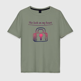 Мужская футболка хлопок Oversize с принтом The lock on my heart в Тюмени, 100% хлопок | свободный крой, круглый ворот, “спинка” длиннее передней части | 