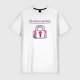 Мужская футболка хлопок Slim с принтом The lock on my heart в Тюмени, 92% хлопок, 8% лайкра | приталенный силуэт, круглый вырез ворота, длина до линии бедра, короткий рукав | Тематика изображения на принте: 