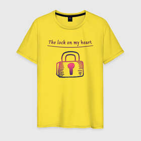 Мужская футболка хлопок с принтом The lock on my heart в Тюмени, 100% хлопок | прямой крой, круглый вырез горловины, длина до линии бедер, слегка спущенное плечо. | Тематика изображения на принте: 