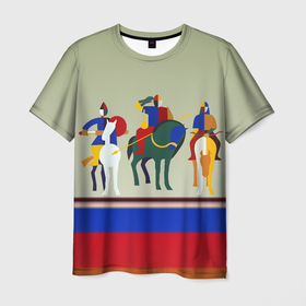 Мужская футболка 3D с принтом Супрематизм в контуре Трех богатырей в Екатеринбурге, 100% полиэфир | прямой крой, круглый вырез горловины, длина до линии бедер | 