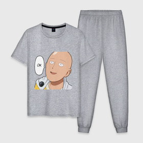 Мужская пижама хлопок с принтом Saitama   Okey в Санкт-Петербурге, 100% хлопок | брюки и футболка прямого кроя, без карманов, на брюках мягкая резинка на поясе и по низу штанин
 | 