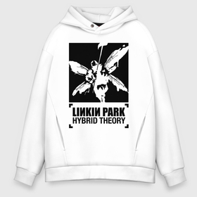 Мужское худи Oversize хлопок с принтом LP Hybrid Theory в Тюмени, френч-терри — 70% хлопок, 30% полиэстер. Мягкий теплый начес внутри —100% хлопок | боковые карманы, эластичные манжеты и нижняя кромка, капюшон на магнитной кнопке | 