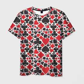 Мужская футболка 3D с принтом Карточные масти   символика в Санкт-Петербурге, 100% полиэфир | прямой крой, круглый вырез горловины, длина до линии бедер | 
