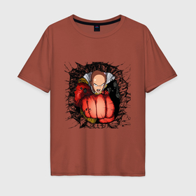 Мужская футболка хлопок Oversize с принтом Saitama hole в Петрозаводске, 100% хлопок | свободный крой, круглый ворот, “спинка” длиннее передней части | Тематика изображения на принте: 