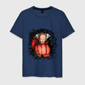 Мужская футболка хлопок с принтом Saitama hole в Петрозаводске, 100% хлопок | прямой крой, круглый вырез горловины, длина до линии бедер, слегка спущенное плечо. | Тематика изображения на принте: 
