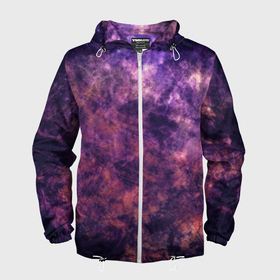 Мужская ветровка 3D с принтом Текстура   Purple galaxy в Тюмени, 100% полиэстер | подол и капюшон оформлены резинкой с фиксаторами, два кармана без застежек по бокам, один потайной карман на груди | 