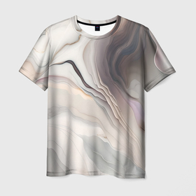 Мужская футболка 3D с принтом Нежная мраморная текстура от нейросети в Екатеринбурге, 100% полиэфир | прямой крой, круглый вырез горловины, длина до линии бедер | 