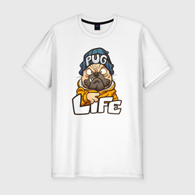 Мужская футболка хлопок Slim с принтом Жизнь Мопса в Екатеринбурге, 92% хлопок, 8% лайкра | приталенный силуэт, круглый вырез ворота, длина до линии бедра, короткий рукав | 