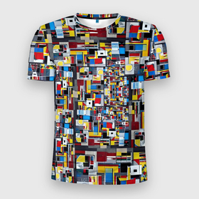 Мужская футболка 3D Slim с принтом Живопись в стиле Мондриан в Новосибирске, 100% полиэстер с улучшенными характеристиками | приталенный силуэт, круглая горловина, широкие плечи, сужается к линии бедра | 