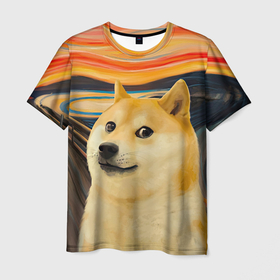 Мужская футболка 3D с принтом Собака Доге пародия на Крик , 100% полиэфир | прямой крой, круглый вырез горловины, длина до линии бедер | 
