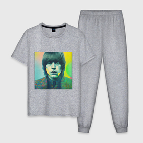 Мужская пижама хлопок с принтом Brian Jones Pop Glitch Art в Кировске, 100% хлопок | брюки и футболка прямого кроя, без карманов, на брюках мягкая резинка на поясе и по низу штанин
 | 