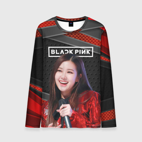 Мужской лонгслив 3D с принтом Rose Blackpink black red , 100% полиэстер | длинные рукава, круглый вырез горловины, полуприлегающий силуэт | 