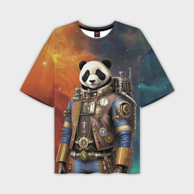 Мужская футболка oversize 3D с принтом Панда космонавт   стимпанк ,  |  | 