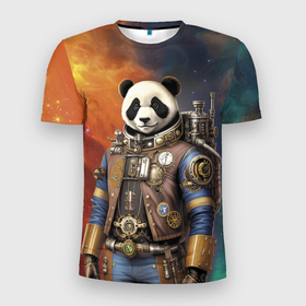 Мужская футболка 3D Slim с принтом Панда космонавт   стимпанк , 100% полиэстер с улучшенными характеристиками | приталенный силуэт, круглая горловина, широкие плечи, сужается к линии бедра | 