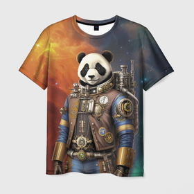 Мужская футболка 3D с принтом Панда космонавт   стимпанк , 100% полиэфир | прямой крой, круглый вырез горловины, длина до линии бедер | 