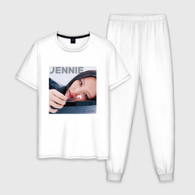 Мужская пижама хлопок с принтом Blackpink Jennie в Петрозаводске, 100% хлопок | брюки и футболка прямого кроя, без карманов, на брюках мягкая резинка на поясе и по низу штанин
 | 