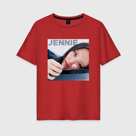 Женская футболка хлопок Oversize с принтом Blackpink Jennie , 100% хлопок | свободный крой, круглый ворот, спущенный рукав, длина до линии бедер
 | 