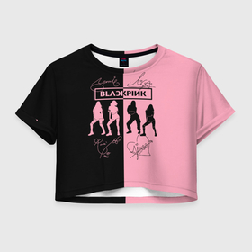 Женская футболка Crop-top 3D с принтом Blackpink силуэт девушек в Тюмени, 100% полиэстер | круглая горловина, длина футболки до линии талии, рукава с отворотами | 