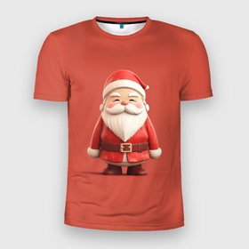 Мужская футболка 3D Slim с принтом Пластилиновый Дед Мороз в Екатеринбурге, 100% полиэстер с улучшенными характеристиками | приталенный силуэт, круглая горловина, широкие плечи, сужается к линии бедра | 