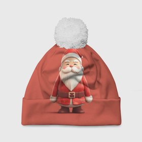 Шапка 3D c помпоном с принтом Пластилиновый Дед Мороз в Санкт-Петербурге, 100% полиэстер | универсальный размер, печать по всей поверхности изделия | 