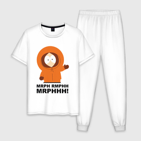 Мужская пижама хлопок с принтом Кенни говорит Южный парк в Петрозаводске, 100% хлопок | брюки и футболка прямого кроя, без карманов, на брюках мягкая резинка на поясе и по низу штанин
 | Тематика изображения на принте: 