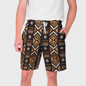 Мужские шорты 3D с принтом African узор в Санкт-Петербурге,  полиэстер 100% | прямой крой, два кармана без застежек по бокам. Мягкая трикотажная резинка на поясе, внутри которой широкие завязки. Длина чуть выше колен | 