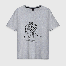 Мужская футболка хлопок Oversize с принтом Контурный портрет девушки в Санкт-Петербурге, 100% хлопок | свободный крой, круглый ворот, “спинка” длиннее передней части | 