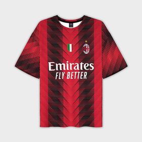 Мужская футболка oversize 3D с принтом ФК Милан форма 23 24 домашняя ,  |  | 