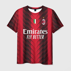 Мужская футболка 3D с принтом ФК Милан форма 23 24 домашняя в Тюмени, 100% полиэфир | прямой крой, круглый вырез горловины, длина до линии бедер | 