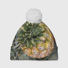 Шапка 3D c помпоном с принтом Ананасы pineapple в Петрозаводске, 100% полиэстер | универсальный размер, печать по всей поверхности изделия | 