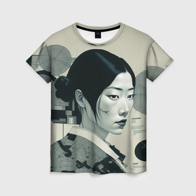 Женская футболка 3D с принтом Сосредоточение вокруг японской девушки в Кировске, 100% полиэфир ( синтетическое хлопкоподобное полотно) | прямой крой, круглый вырез горловины, длина до линии бедер | 