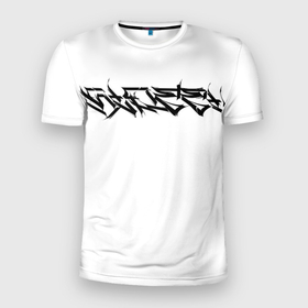 Мужская футболка 3D Slim с принтом Каллиграфия Street белая в Екатеринбурге, 100% полиэстер с улучшенными характеристиками | приталенный силуэт, круглая горловина, широкие плечи, сужается к линии бедра | 