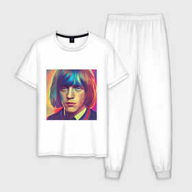 Мужская пижама хлопок с принтом Brian Jones Glitch Art в Белгороде, 100% хлопок | брюки и футболка прямого кроя, без карманов, на брюках мягкая резинка на поясе и по низу штанин
 | 