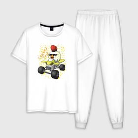 Мужская пижама хлопок с принтом Chicken Gun: цыпленок на квадроцикле в Тюмени, 100% хлопок | брюки и футболка прямого кроя, без карманов, на брюках мягкая резинка на поясе и по низу штанин
 | 
