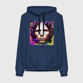 Женская толстовка хлопок с принтом Jim Morrison Glitch 25 Digital Art в Кировске, френч-терри, мягкий теплый начес внутри (100% хлопок) | карман-кенгуру, эластичные манжеты и нижняя кромка, капюшон с подкладом и шнурком | 
