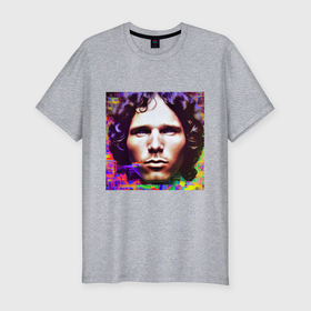 Мужская футболка хлопок Slim с принтом Jim Morrison Glitch 25 Digital Art в Тюмени, 92% хлопок, 8% лайкра | приталенный силуэт, круглый вырез ворота, длина до линии бедра, короткий рукав | 