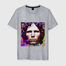 Мужская футболка хлопок с принтом Jim Morrison Glitch 25 Digital Art в Кировске, 100% хлопок | прямой крой, круглый вырез горловины, длина до линии бедер, слегка спущенное плечо. | 