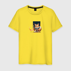 Мужская футболка хлопок с принтом Железный Лис держит щит в Тюмени, 100% хлопок | прямой крой, круглый вырез горловины, длина до линии бедер, слегка спущенное плечо. | 