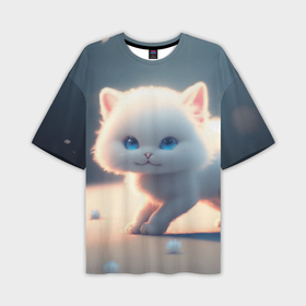 Мужская футболка oversize 3D с принтом Пушистый белый котенок в Петрозаводске,  |  | Тематика изображения на принте: 
