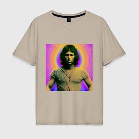Мужская футболка хлопок Oversize с принтом Jim Morrison Galo Glitch Art в Курске, 100% хлопок | свободный крой, круглый ворот, “спинка” длиннее передней части | 