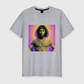 Мужская футболка хлопок Slim с принтом Jim Morrison Galo Glitch Art в Тюмени, 92% хлопок, 8% лайкра | приталенный силуэт, круглый вырез ворота, длина до линии бедра, короткий рукав | 