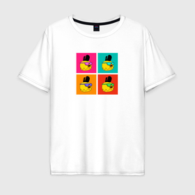 Мужская футболка хлопок Oversize с принтом Chicken Gun: цветные квадраты в Тюмени, 100% хлопок | свободный крой, круглый ворот, “спинка” длиннее передней части | Тематика изображения на принте: 